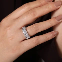 Clearance Gabriel & Co. Troy - 14K White Gold Radiant Cut and Round Diamond Halo Station Anniversary Band - 1.9 ct