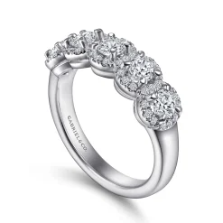 Clearance Gabriel & Co. Troy - 14K White Gold Round Diamond Halo Station Anniversary Band - 1 ct