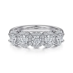Clearance Gabriel & Co. Troy - 14K White Gold Round Diamond Halo Station Anniversary Band - 1 ct