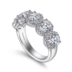 Sale Gabriel & Co. Troy - 14K White Gold Round Diamond Halo Station Anniversary Band - 2.5 ct