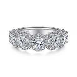 Sale Gabriel & Co. Troy - 14K White Gold Round Diamond Halo Station Anniversary Band - 2.5 ct