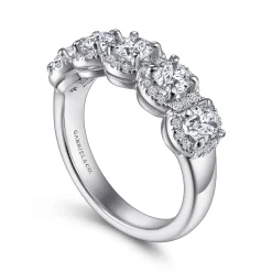 Discount Gabriel & Co. Troy - 14K White Gold Round Diamond Halo Station Anniversary Band - 1.3 ct