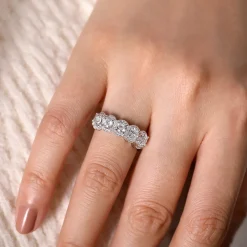 Discount Gabriel & Co. Troy - 14K White Gold Round Diamond Halo Station Anniversary Band - 1.3 ct