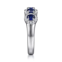 Gabriel & Co. Troy - 14K White Gold Round Sapphire and Diamond Halo Station Anniversary Band - 0.23 ct