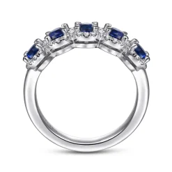 Gabriel & Co. Troy - 14K White Gold Round Sapphire and Diamond Halo Station Anniversary Band - 0.23 ct
