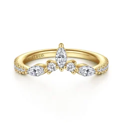 Hot Gabriel & Co. Tulsie - Curved 14K Yellow Gold Marquise and Round Diamond Anniversary Band - 0.45 ct