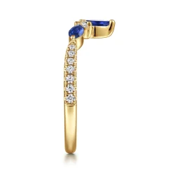 Discount Gabriel & Co. Tulsie - Curved 14K Yellow Gold Prong Set and French Pave Marquise Sapphire and Round Diamond Anniversary Band - 0.2 ct