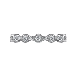 New Gabriel & Co. Turin - 14K White Gold Bezel Station Diamond Anniversary Band with Milgrain - 0.5 ct