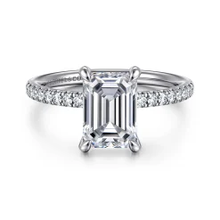 Best Gabriel & Co. Twain - 14K White Gold Emerald Cut Diamond Engagement Ring