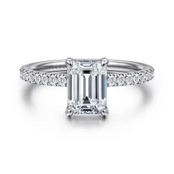 Clearance Gabriel & Co. Twain - 14K White Gold Emerald Cut Diamond Engagement Ring