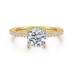 Best Gabriel & Co. Twain - 18K Yellow Gold Cushion Cut Diamond Engagement Ring