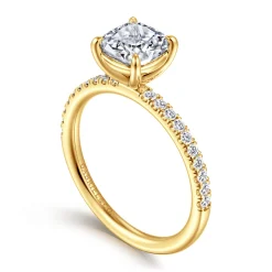 Best Gabriel & Co. Twain - 18K Yellow Gold Cushion Cut Diamond Engagement Ring