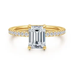 New Gabriel & Co. Twain - 18K Yellow Gold Emerald Cut Diamond Engagement Ring