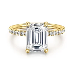 Sale Gabriel & Co. Twain - 14K Yellow Gold Emerald Cut Diamond Engagement Ring