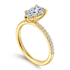 New Gabriel & Co. Twain - 18K Yellow Gold Pear Shape Diamond Engagement Ring