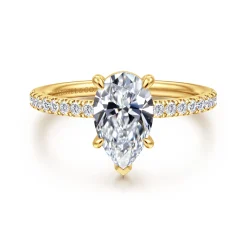 New Gabriel & Co. Twain - 18K Yellow Gold Pear Shape Diamond Engagement Ring