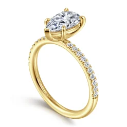 New Gabriel & Co. Twain - 14K Yellow Gold Pear Shape Diamond Engagement Ring