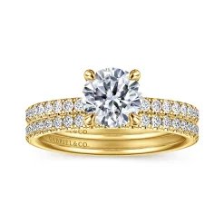 New Gabriel & Co. Twain - 14K Yellow Gold Round Diamond Engagement Ring