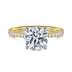 New Gabriel & Co. Twain - 14K Yellow-White Gold Round Diamond Engagement Ring