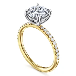 New Gabriel & Co. Twain - 14K Yellow-White Gold Round Diamond Engagement Ring