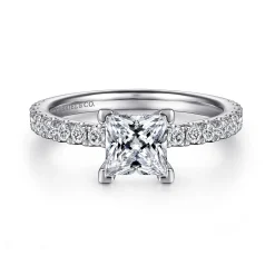 New Gabriel & Co. Ulani - 14K White Gold Princess Cut Diamond Engagement Ring