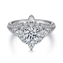 Best Gabriel & Co. Uma - 14K White Gold Floral Halo Round Diamond Engagement Ring