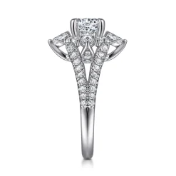 Best Gabriel & Co. Uma - 14K White Gold Floral Halo Round Diamond Engagement Ring