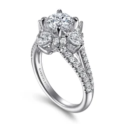 Best Gabriel & Co. Uma - 14K White Gold Floral Halo Round Diamond Engagement Ring