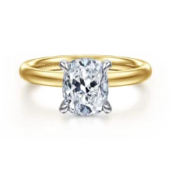 Discount Gabriel & Co. Unite - 14K White-Yellow Gold Elongated Cushion Solitaire Diamond Engagement Ring