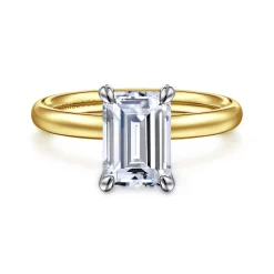 Clearance Gabriel & Co. Unite - 14K White-Yellow Gold Emerald Cut Solitaire Diamond Engagement Ring