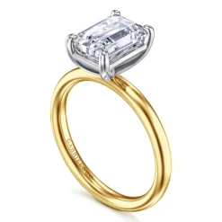 New Gabriel & Co. Unite - 14K White-Yellow Gold Emerald Cut Solitaire Diamond Engagement Ring