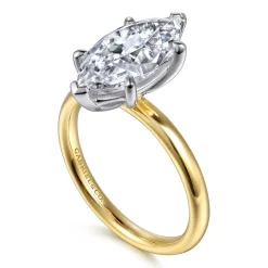 Sale Gabriel & Co. Unite - 14K White-Yellow Gold Marquise Shape Solitaire Diamond Engagement Ring