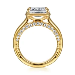 New Gabriel & Co. Uva - 14K Yellow Gold East West and Bezel Prong Emerald Cut Diamond Engagement Ring