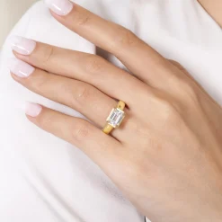New Gabriel & Co. Uva - 14K Yellow Gold East West and Bezel Prong Emerald Cut Diamond Engagement Ring