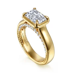 New Gabriel & Co. Uva - 14K Yellow Gold East West and Bezel Prong Emerald Cut Diamond Engagement Ring