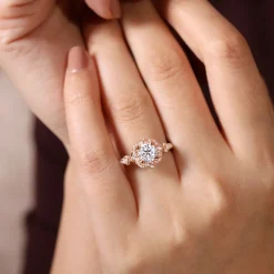 New Gabriel & Co. Veronique - Unique 14K Rose Gold Vintage Inspired Halo Diamond Engagement Ring