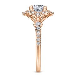 New Gabriel & Co. Veronique - Unique 14K Rose Gold Vintage Inspired Halo Diamond Engagement Ring