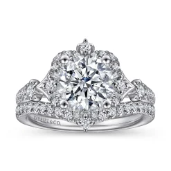 Best Gabriel & Co. Veronique - Unique 14K White Gold Vintage Inspired Halo Diamond Engagement Ring