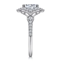 Best Gabriel & Co. Veronique - Unique 14K White Gold Vintage Inspired Halo Diamond Engagement Ring
