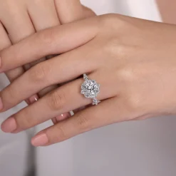 Best Gabriel & Co. Veronique - Unique 14K White Gold Vintage Inspired Halo Diamond Engagement Ring