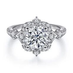 Best Gabriel & Co. Veronique - Unique 14K White Gold Vintage Inspired Halo Diamond Engagement Ring