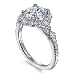 Best Gabriel & Co. Veronique - Unique 14K White Gold Vintage Inspired Halo Diamond Engagement Ring