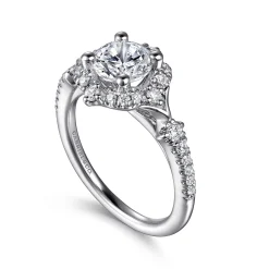 Sale Gabriel & Co. Veronique - Unique 14K White Gold Vintage Inspired Halo Diamond Engagement Ring