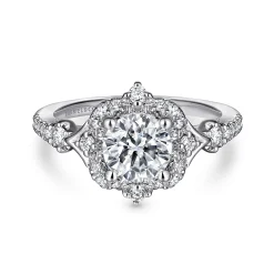 Sale Gabriel & Co. Veronique - Unique 14K White Gold Vintage Inspired Halo Diamond Engagement Ring