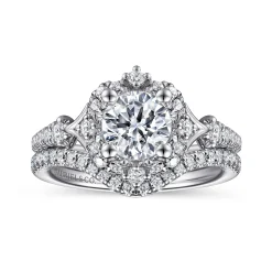 Sale Gabriel & Co. Veronique - Unique 14K White Gold Vintage Inspired Halo Diamond Engagement Ring