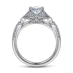 New Gabriel & Co. Veronique - Unique 14K White Gold Vintage Inspired Oval Halo Diamond Engagement Ring