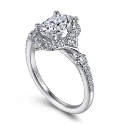 New Gabriel & Co. Veronique - Unique 14K White Gold Vintage Inspired Oval Halo Diamond Engagement Ring