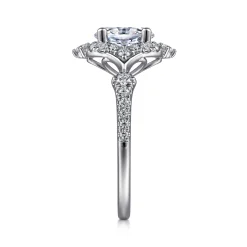 New Gabriel & Co. Veronique - Unique 14K White Gold Vintage Inspired Oval Halo Diamond Engagement Ring
