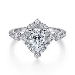 Gabriel & Co. Veronique - Unique 14K White Gold Vintage Inspired Pear Shape Halo Diamond Engagement Ring