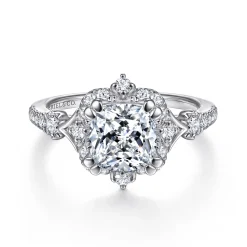 Hot Gabriel & Co. Veronique - Unique 14K White Gold Vintage Inspired Cushion Halo Diamond Engagement Ring